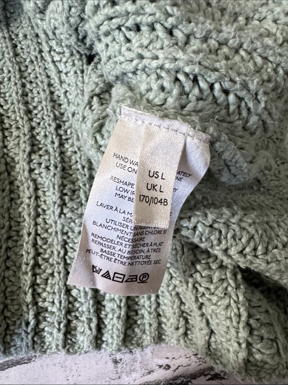 Free People women L Large sage green cable knit oversized cropped cotton sweater